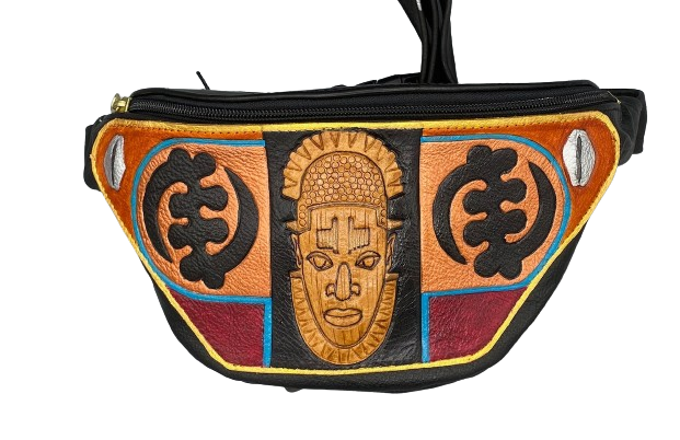 WAIST POUCH - "OBA OF BENIN / with Gye Nyame & Cowrie Shells"